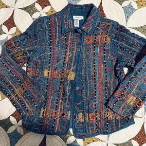 Whimsical patchwork vintage artistic denim jacket fairy size M